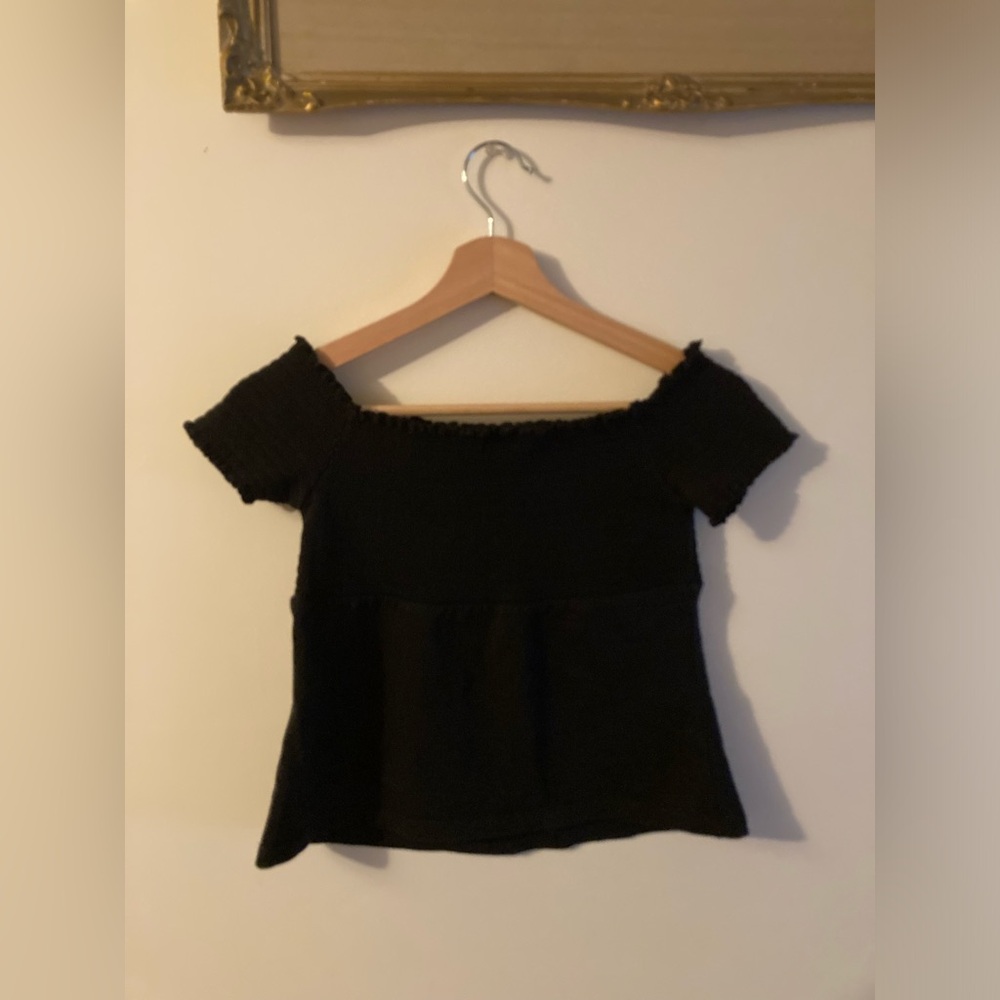 Moda International Vintage Black Off the Shoulder Shirt Women’s Size Medium
